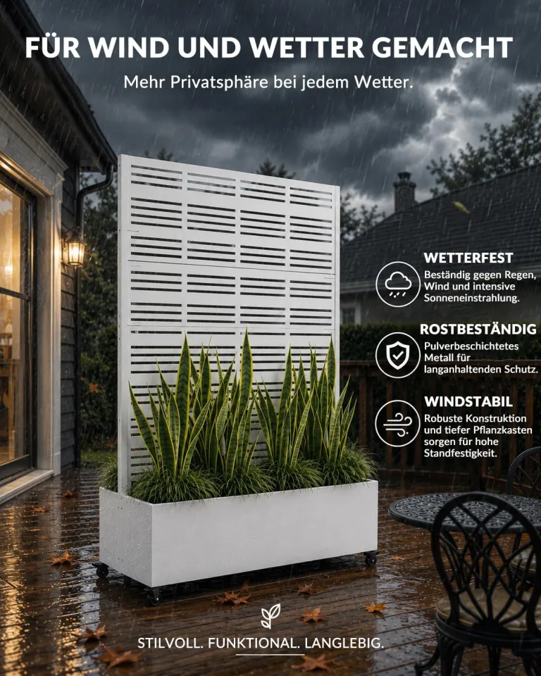 Hochbeet mit Sichtschutz, Metall Pflanzkasten mit Rankgitter und Rollen, freistehender Pflanzkübel 33cm tief, wetterfest für Blumen und Kletterpflanzen - Ideal für Garten, Balkon und Terrasse – Bild 5