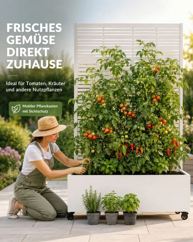 Hochbeet mit Sichtschutz, Metall Pflanzkasten mit Rankgitter und Rollen, freistehender Pflanzkübel 33cm tief, wetterfest für Blumen und Kletterpflanzen - Ideal für Garten, Balkon und Terrasse – Bild 7