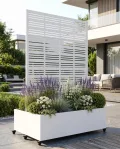 Hochbeet mit Sichtschutz, Metall Pflanzkasten mit Rankgitter und Rollen, freistehender Pflanzkübel 33cm tief, wetterfest für Blumen und Kletterpflanzen - Ideal für Garten, Balkon und Terrasse - Thumbnail 1