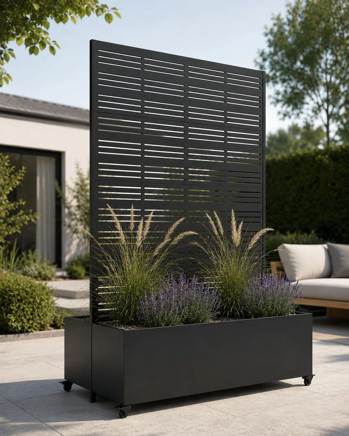 Hochbeet mit Sichtschutz, Metall Pflanzkasten mit Rankgitter und Rollen, freistehender Pflanzkübel 33cm tief, wetterfest für Blumen und Kletterpflanzen - Ideal für Garten, Balkon und Terrasse - Bild 1