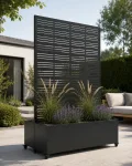Hochbeet mit Sichtschutz, Metall Pflanzkasten mit Rankgitter und Rollen, freistehender Pflanzkübel 33cm tief, wetterfest für Blumen und Kletterpflanzen - Ideal für Garten, Balkon und Terrasse - Thumbnail 1