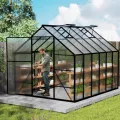 Aluminium Gewächshaus 8x12FT mit Fundament & Belüftungsfenster, großflächiges Tomatenhaus wetterfest & rostfrei, professionelles Gewächshaus für Gemüse, Pflanzen & Frühbeet, 380x250x205cm - Thumbnail 9