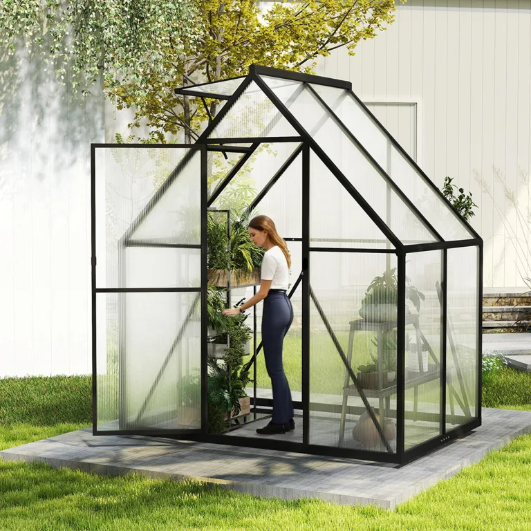 Aluminium Gewächshaus 6x4FT mit Fundament & Dachfenster, stabiles Tomatenhaus wetterfest & rostfrei, temperaturbeständiges Treibhaus für Gemüse & Pflanzen Frühbeet & Pflanzenhaus 125x180x195cm – Bild 9