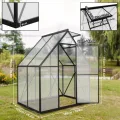 Aluminium Gewächshaus 6x4FT mit Fundament & Dachfenster, stabiles Tomatenhaus wetterfest & rostfrei, temperaturbeständiges Treibhaus für Gemüse & Pflanzen Frühbeet & Pflanzenhaus 125x180x195cm - Thumbnail 2
