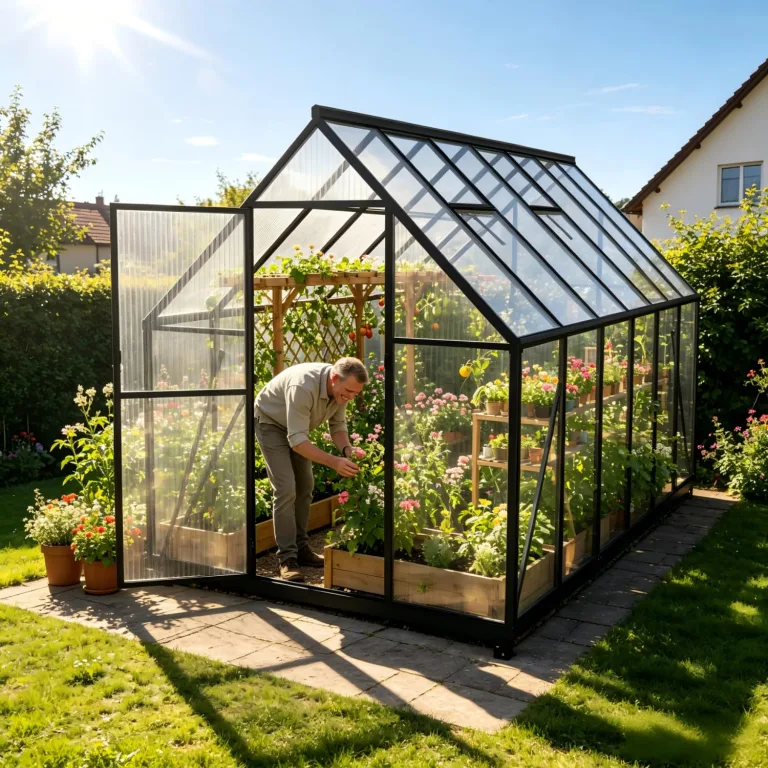Aluminium Gewächshaus 6x12FT mit Fundament & Belüftungsdachfenster, langlebiges Tomatenhaus wetterfest & korrosionsbeständig, perfektes Treibhaus für Gemüse, Kräuter & Pflanzen, 340x180x195cm – Bild 1