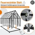 Aluminium Gewächshaus 6x12FT mit Fundament & Belüftungsdachfenster, langlebiges Tomatenhaus wetterfest & korrosionsbeständig, perfektes Treibhaus für Gemüse, Kräuter & Pflanzen, 340x180x195cm - Thumbnail 3