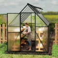 Aluminium Gewächshaus 6x12FT mit Fundament & Belüftungsdachfenster, langlebiges Tomatenhaus wetterfest & korrosionsbeständig, perfektes Treibhaus für Gemüse, Kräuter & Pflanzen, 340x180x195cm - Thumbnail 9