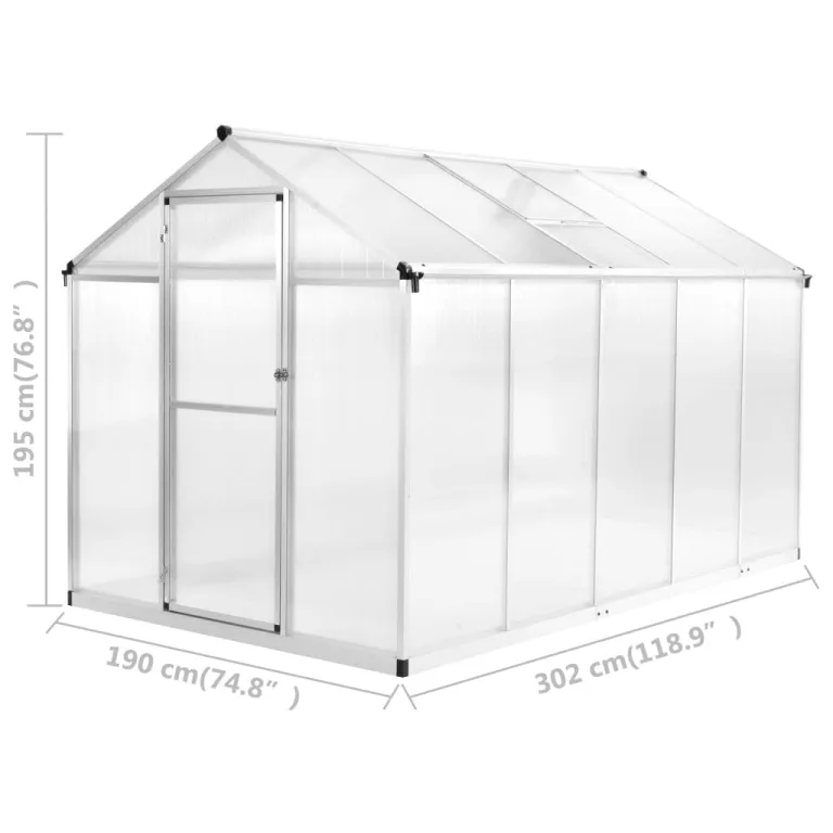 Gewächshaus Aluminium 302x190x195 cm mit Polycarbonat 3,8 mm UV-beständig und wärmeisoliert, 11,19 m³ Volumen, begehbar für Tomatenhaus, Pflanzenhaus, Frühbeet, Balkon und Outdoor Gemüse – Bild 9