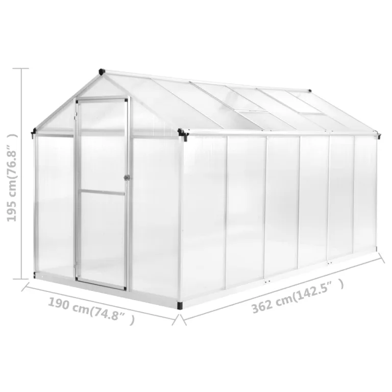 Gewächshaus Aluminium 362x190x195 cm mit Polycarbonat Platten 13,41 m³ Volumen 6,87 m² Fläche begehbar für Tomaten Gemüse Pflanzenhaus Outdoor Balkon Terrasse – Bild 9