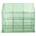 Begehbares Gewächshaus mit 12 Regalen, pulverbeschichtetem Stahlrahmen, 143 x 214 x 196 cm, grüne Rip-Stop-Folie, mit Reißverschlusstür für Garten, Balkon, Terrasse, Pflanzenhaus - Thumbnail 9