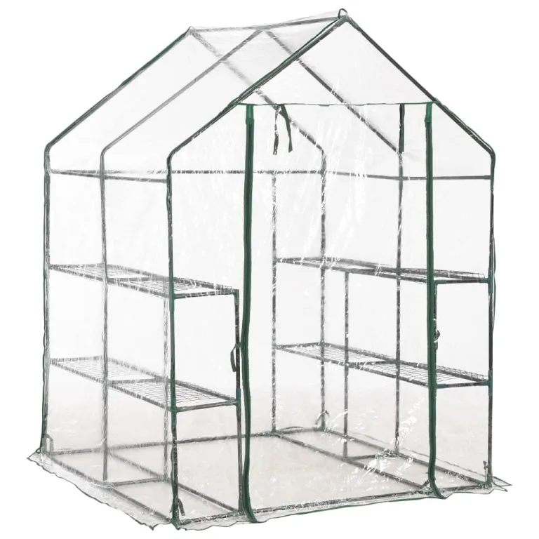 Gewächshaus mit 8 Regalen, 143 x 143 x 195 cm, pulverbeschichteter Stahlrahmen, PVC-Folie, wetterfestes Pflanzenhaus für Garten, Balkon, Terrasse, Schutz für Gemüse, Tomaten, Aussaat – Bild 1