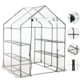 Gewächshaus mit 8 Regalen, 143 x 143 x 195 cm, pulverbeschichteter Stahlrahmen, PVC-Folie, wetterfestes Pflanzenhaus für Garten, Balkon, Terrasse, Schutz für Gemüse, Tomaten, Aussaat - Thumbnail 9