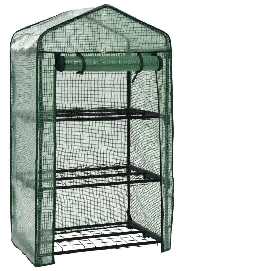 3-stufiges Mini-Gewächshaus aus pulverbeschichtetem Stahlrohr mit 3 Regalen 69 x 49 x 125 cm, grün, mit reißfester Polyethylenfolie, Rolltür mit Reißverschluss für Pflanzenhaus, Balkon - Bild 1