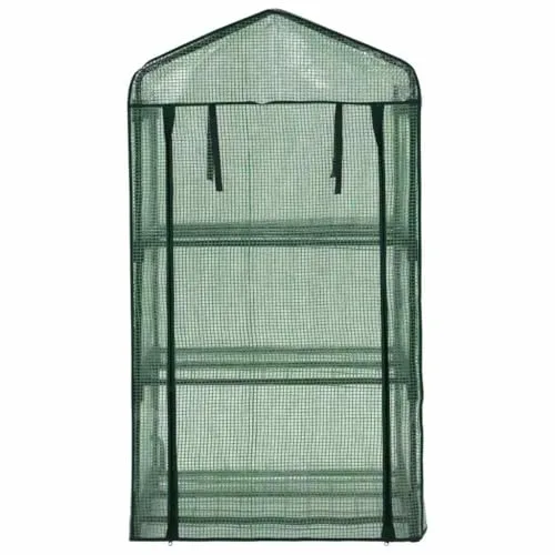 3-stufiges Mini-Gewächshaus aus pulverbeschichtetem Stahlrohr mit 3 Regalen 69 x 49 x 125 cm, grün, mit reißfester Polyethylenfolie, Rolltür mit Reißverschluss für Pflanzenhaus, Balkon – Bild 10