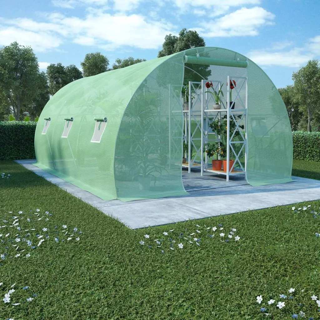 Gewächshaus 13,5m² mit 450x300x200 cm grünem PE-Netzgewebe und verzinktem Stahlrahmen, 6 Seitenfenster, 1 Tür, wetterfestes Pflanzenhaus für Tomaten, Gemüse, Balkon, Terrasse, Outdoor - Bild 1