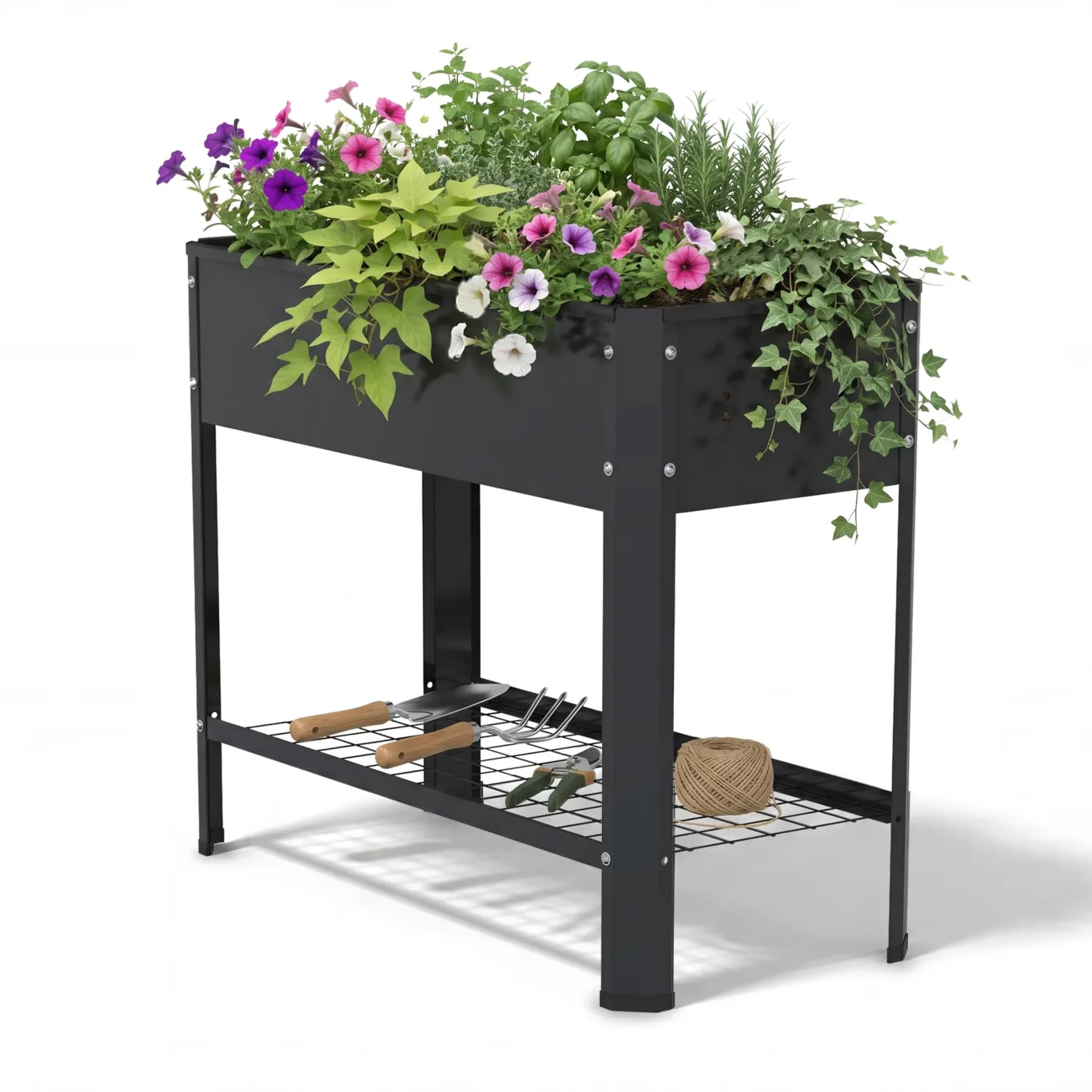 AufuN Hochbeet Metall 80x35x80cm Hochbeete Mit Ablagefläche, Galvanisiert Pflanzkasten Blumenbett, Frühbeet Bausatz Kräuterbeet, Platzsparend für Garten, Balkon, Terrasse (Schwarz) - Bild 1