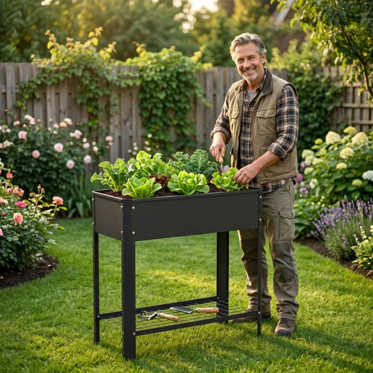 AufuN Hochbeet Metall 80x35x80cm Hochbeete Mit Ablagefläche, Galvanisiert Pflanzkasten Blumenbett, Frühbeet Bausatz Kräuterbeet, Platzsparend für Garten, Balkon, Terrasse (Schwarz) – Bild 9