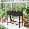 AufuN Hochbeet Metall 80x35x80cm Hochbeete Mit Ablagefläche, Galvanisiert Pflanzkasten Blumenbett, Frühbeet Bausatz Kräuterbeet, Platzsparend für Garten, Balkon, Terrasse (Schwarz) - Thumbnail 7