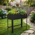 AufuN Hochbeet Metall 80x35x80cm Hochbeete Mit Ablagefläche, Galvanisiert Pflanzkasten Blumenbett, Frühbeet Bausatz Kräuterbeet, Platzsparend für Garten, Balkon, Terrasse (Schwarz) - Thumbnail 8