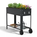 AufuN Hochbeet Metall 80x35x80cm Hochbeete Mit Ablagefläche, Galvanisiert Pflanzkasten Blumenbett, Frühbeet Bausatz Kräuterbeet, Platzsparend für Garten, Balkon, Terrasse (Schwarz) - Thumbnail 10