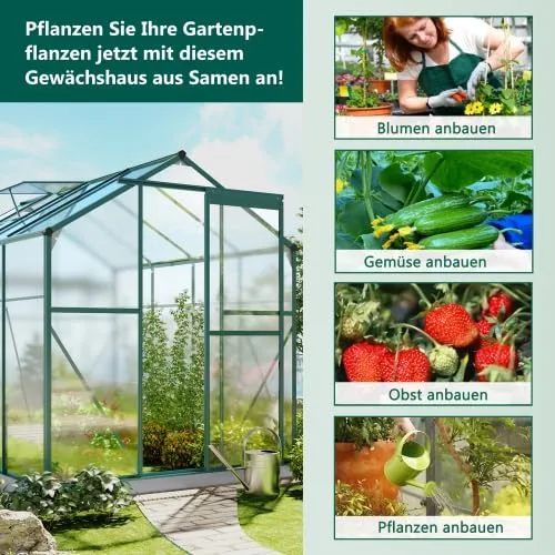 Aluminium Gewächshaus mit Fundament 4,75 m² – 190x253 cm, inkl. Dachfenster & Schiebetür, Polycarbonat Hohlkammerplatten, winterfestes Tomatenhaus für Garten & Terrasse – Bild 4