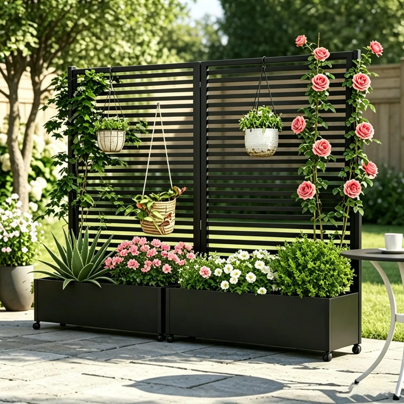 Pflanzkasten aus Metall für den Außenbereich mit Spalier, Hochbeet aus Metall mit Rad, freistehender Sichtschutz-Pflanzkasten für Blumen, Gemüse im Garten, auf der Terrasse, auf dem Balkon - Bild 1