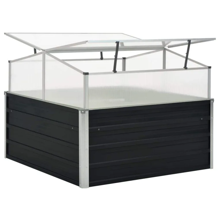 Gewächshaus Anthrazit 100x100x77 cm Verzinkter Stahl - Frühbeet mit abnehmbarem Dach und PC-Platten - Treibhaus für Pflanzen Gemüse Kräuter auf Balkon und Terrasse – Bild 4