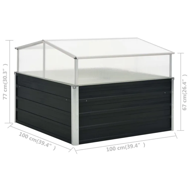Gewächshaus Anthrazit 100x100x77 cm Verzinkter Stahl - Frühbeet mit abnehmbarem Dach und PC-Platten - Treibhaus für Pflanzen Gemüse Kräuter auf Balkon und Terrasse – Bild 7