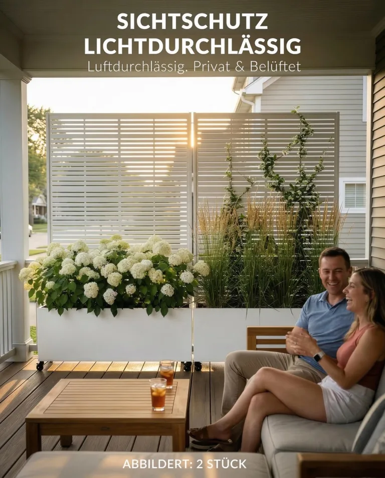 Hochbeet mit Sichtschutz, Metall Pflanzkasten mit Rankgitter und Rollen, freistehender Pflanzkübel 33cm tief, wetterfest für Blumen und Kletterpflanzen - Ideal für Garten, Balkon und Terrasse – Bild 2