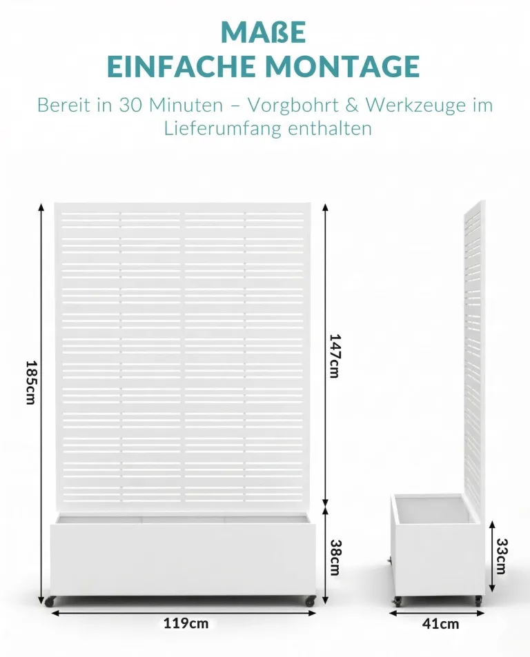 Hochbeet mit Sichtschutz, Metall Pflanzkasten mit Rankgitter und Rollen, freistehender Pflanzkübel 33cm tief, wetterfest für Blumen und Kletterpflanzen - Ideal für Garten, Balkon und Terrasse – Bild 3