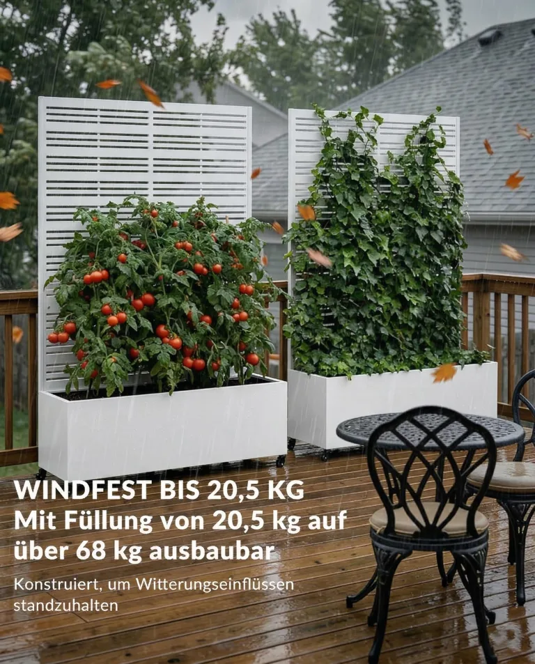 Hochbeet mit Sichtschutz, Metall Pflanzkasten mit Rankgitter und Rollen, freistehender Pflanzkübel 33cm tief, wetterfest für Blumen und Kletterpflanzen - Ideal für Garten, Balkon und Terrasse – Bild 4