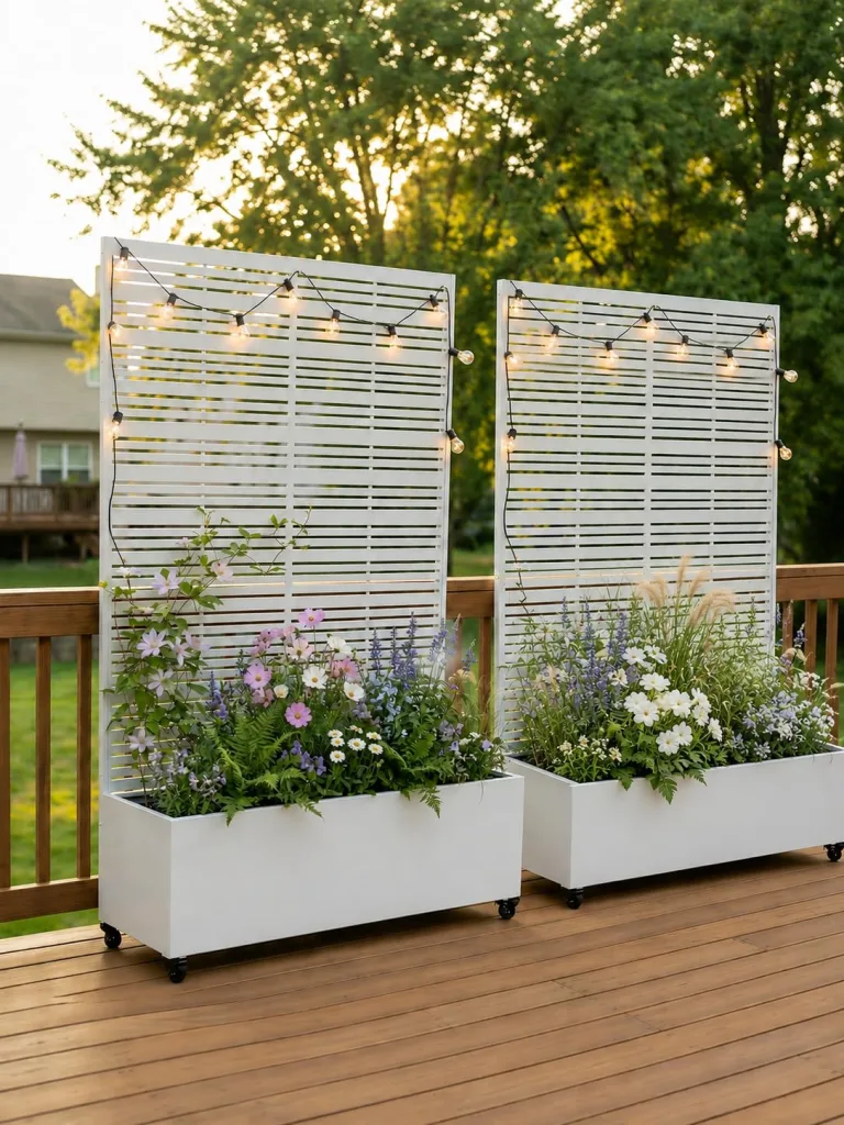 Hochbeet mit Sichtschutz, Metall Pflanzkasten mit Rankgitter und Rollen, freistehender Pflanzkübel 33cm tief, wetterfest für Blumen und Kletterpflanzen - Ideal für Garten, Balkon und Terrasse – Bild 1