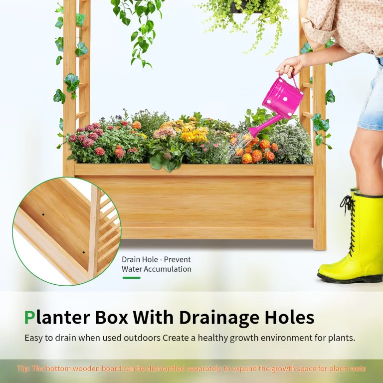 SUNYRISY Holz Hochbeet mit Rankgitter, Blumenkasten mit Rankhilfe, Garten Pflanzkübel mit Spalier, Garten Pflanzkasten Pflanzkübel mit oberem Rankgitter – Bild 5