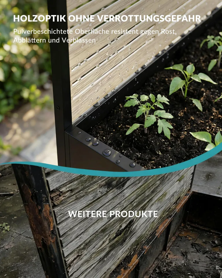 Hochbeet mit Sichtschutz, Metall Pflanzkasten mit Rankgitter und Rollen, freistehender Pflanzkübel 33cm tief, wetterfest für Blumen und Kletterpflanzen - Ideal für Garten, Balkon und Terrasse – Bild 7