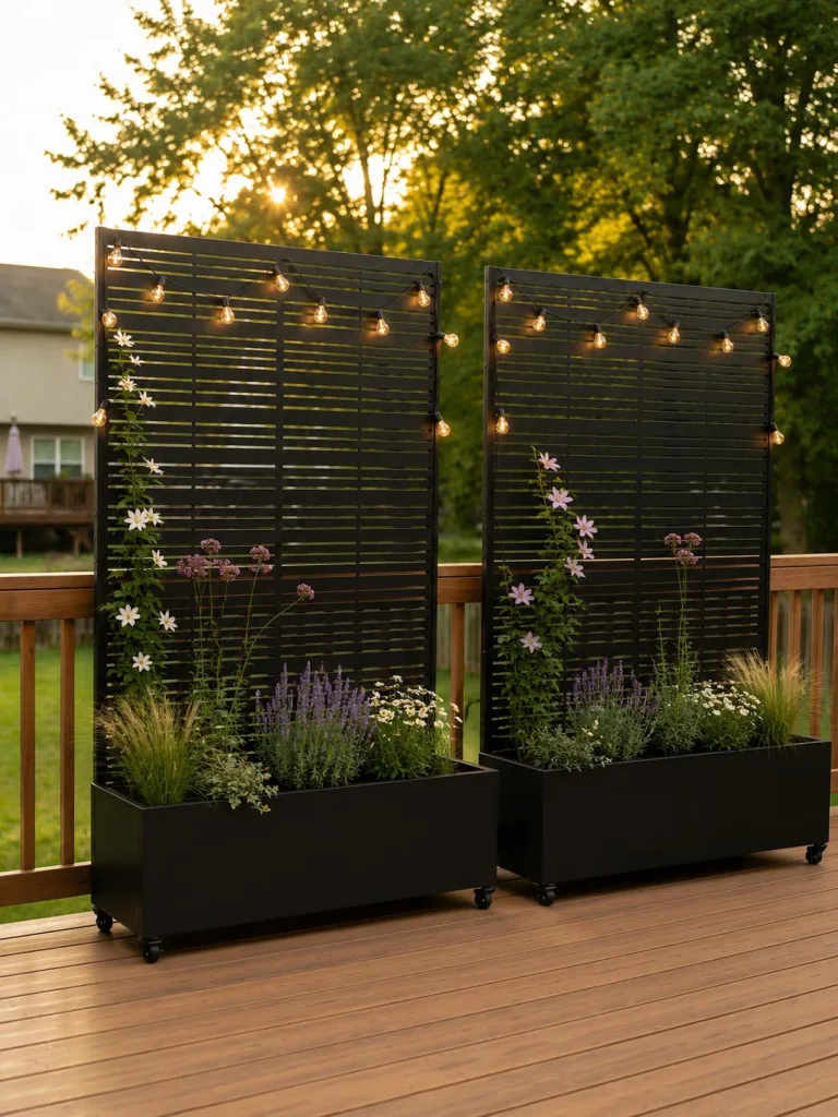 Hochbeet mit Sichtschutz, Metall Pflanzkasten mit Rankgitter und Rollen, freistehender Pflanzkübel 33cm tief, wetterfest für Blumen und Kletterpflanzen - Ideal für Garten, Balkon und Terrasse – Bild 1
