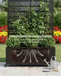 Hochbeet mit Sichtschutz, Metall Pflanzkasten mit Rankgitter und Rollen, freistehender Pflanzkübel 33cm tief, wetterfest für Blumen und Kletterpflanzen - Ideal für Garten, Balkon und Terrasse - Thumbnail 6