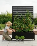 Hochbeet mit Sichtschutz, Metall Pflanzkasten mit Rankgitter und Rollen, freistehender Pflanzkübel 33cm tief, wetterfest für Blumen und Kletterpflanzen - Ideal für Garten, Balkon und Terrasse - Thumbnail 7