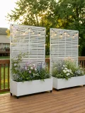 Hochbeet mit Sichtschutz, Metall Pflanzkasten mit Rankgitter und Rollen, freistehender Pflanzkübel 33cm tief, wetterfest für Blumen und Kletterpflanzen - Ideal für Garten, Balkon und Terrasse - Thumbnail 8
