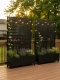 Hochbeet mit Sichtschutz, Metall Pflanzkasten mit Rankgitter und Rollen, freistehender Pflanzkübel 33cm tief, wetterfest für Blumen und Kletterpflanzen - Ideal für Garten, Balkon und Terrasse - Thumbnail 1