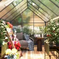 Outsunny Garten-Gewächshaus, 7 m², aus Polycarbonat-Aluminium, mit Fundament, 190 x 375 x 199 cm, Gewächshaus mit verstellbarem Fenster und Schiebetür, wetterfest, Dunkelgrau - Thumbnail 9