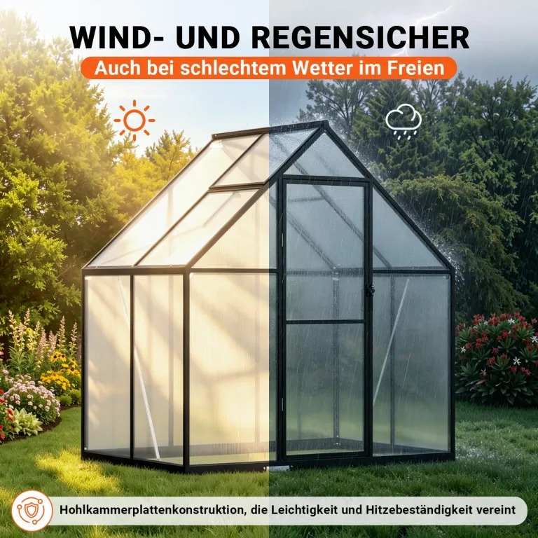 𝐉𝐚𝐱𝐠𝐮𝐨𝐦 Gewächshaus Aluminium 123 x 180 x 195 cm, 4 mm Polycarbonat-Hohlkammerplatten,mit Bodenrahmen & Dachfenster,Wetterbeständiges Tomatenhaus Treibhaus für Garten – Bild 6