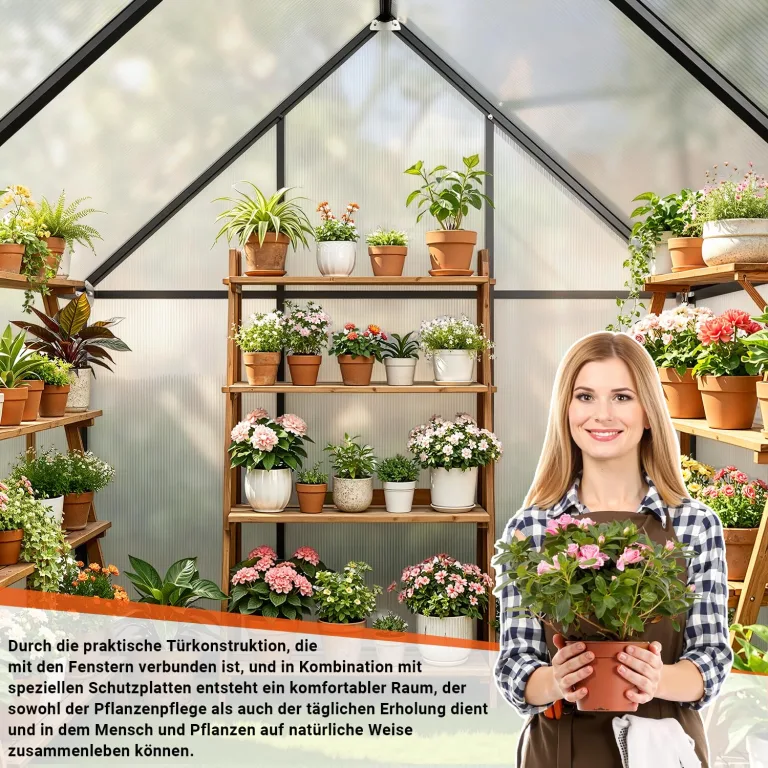 𝐉𝐚𝐱𝐠𝐮𝐨𝐦 Gewächshaus Aluminium 123 x 180 x 195 cm, 4 mm Polycarbonat-Hohlkammerplatten,mit Bodenrahmen & Dachfenster,Wetterbeständiges Tomatenhaus Treibhaus für Garten – Bild 8