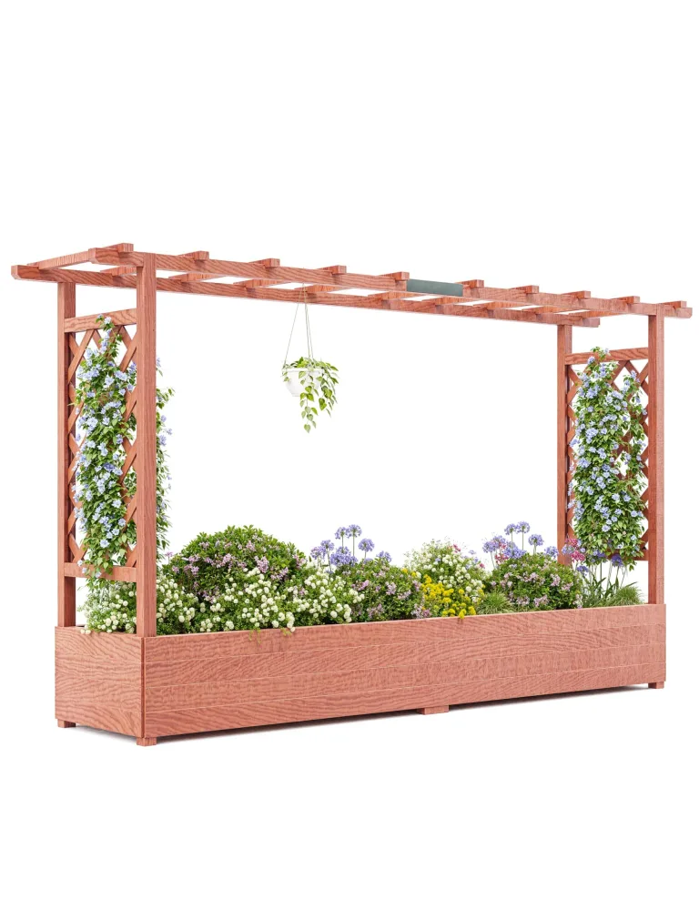 Holz Hochbeet mit Rankgitter & Dach, 200x 44 x 114 cm Pflanzkasten mit Seitengittern Und Drainagelöchern – Bild 8
