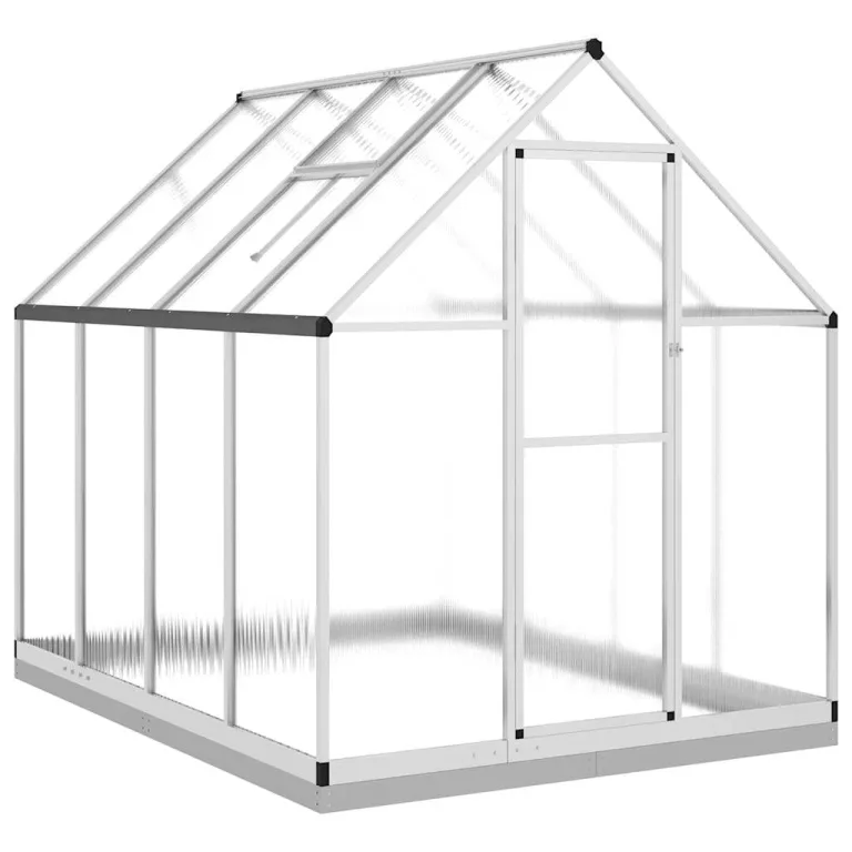 Garten-Gewächshaus, Aluminium, 224 x 169 x 202 cm, mit Polycarbonat-Paneelen, rostbeständigem Rahmen, verzinkter Stahlbasis, integrierter Regenrinne und verstellbarem Belüftungsfenster – Bild 2