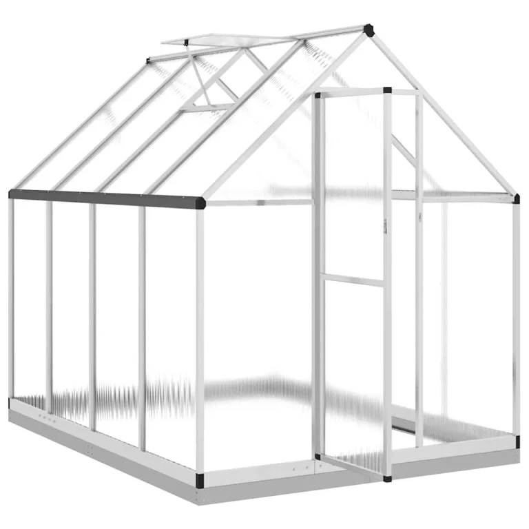 Garten-Gewächshaus, Aluminium, 224 x 169 x 202 cm, mit Polycarbonat-Paneelen, rostbeständigem Rahmen, verzinkter Stahlbasis, integrierter Regenrinne und verstellbarem Belüftungsfenster – Bild 6