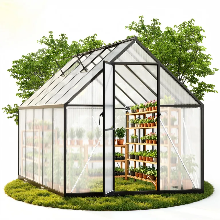 Aluminium Gewächshaus mit Fenster & Metall-Türgriff, 123×180×195cm, Verstärkte Eisen-Ecken, Hagel- & Winterfest PC-Hartplatten Gewächshaus für Garten Balkon Terrasse, Schwarz – Bild 10