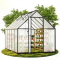 Aluminium Gewächshaus mit Fenster & Metall-Türgriff, 123×180×195cm, Verstärkte Eisen-Ecken, Hagel- & Winterfest PC-Hartplatten Gewächshaus für Garten Balkon Terrasse, Schwarz - Thumbnail 10