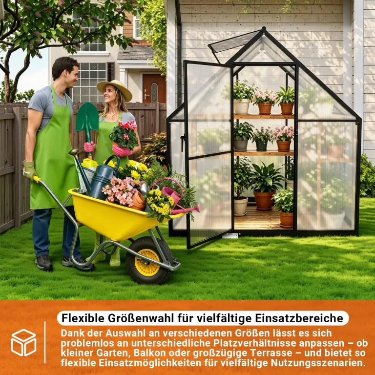 Gewächshaus Aluminium Schwarz 123×180×195cm PC-Hartplatten, Verstärkte Ecken & Innenkonstruktion, Hagel- & Winterfest für Garten Balkon Terrasse – Bild 8