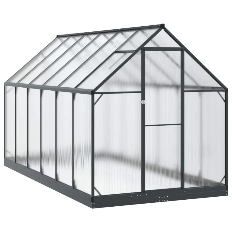 Aluminium Gewächshaus mit Tür Anthrazit 183,5 x 363,5 x 207 cm, wetterfestes Garten Gewächshaus im Tunnel-Design, verstellbare Höhe ohne Werkzeug, aus Aluminium und verzinktem – Bild 2