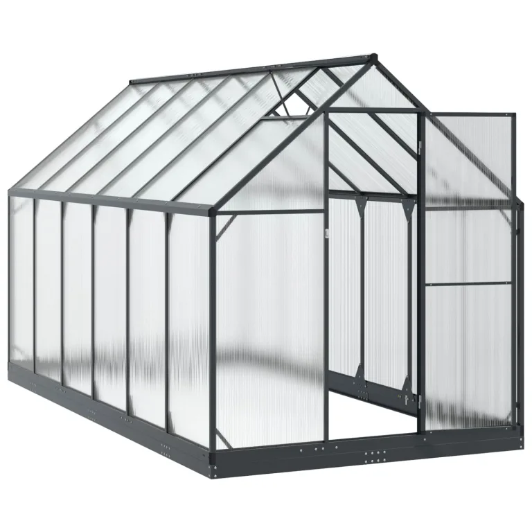 Aluminium Gewächshaus mit Tür Anthrazit 183,5 x 363,5 x 207 cm, wetterfestes Garten Gewächshaus im Tunnel-Design, verstellbare Höhe ohne Werkzeug, aus Aluminium und verzinktem – Bild 3